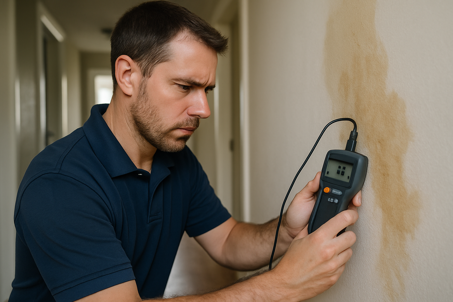 Austin water damage restoration technician at a local home